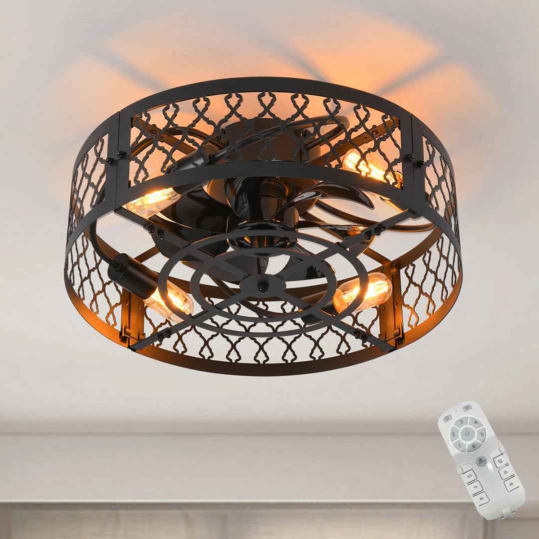 Otylia 19.7" Farmhouse Reversible Caged Ceiling Fan with Light Kit & Remote – Stylish & Functional