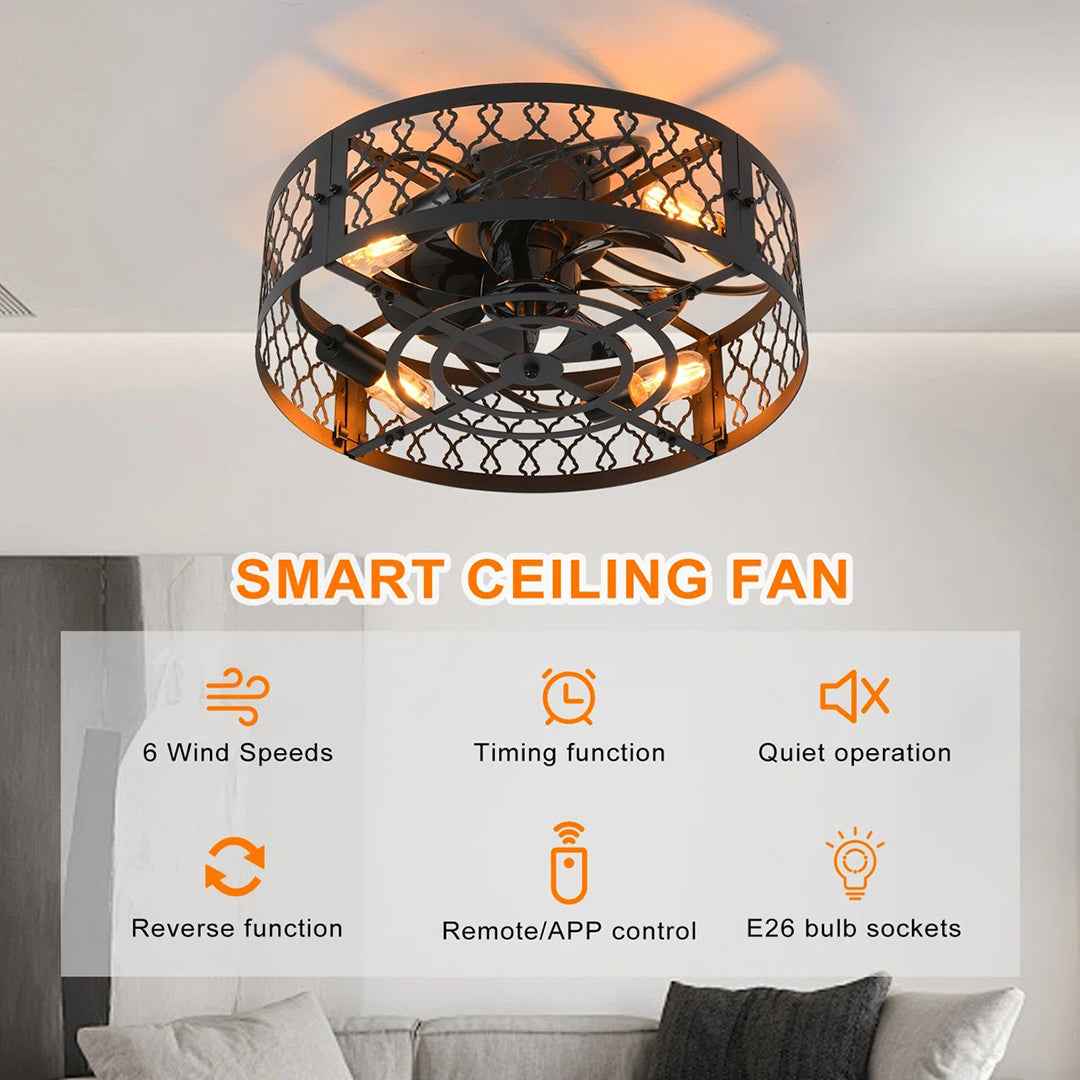 Otylia 19.7" Farmhouse Reversible Caged Ceiling Fan with Light Kit & Remote – Stylish & Functional