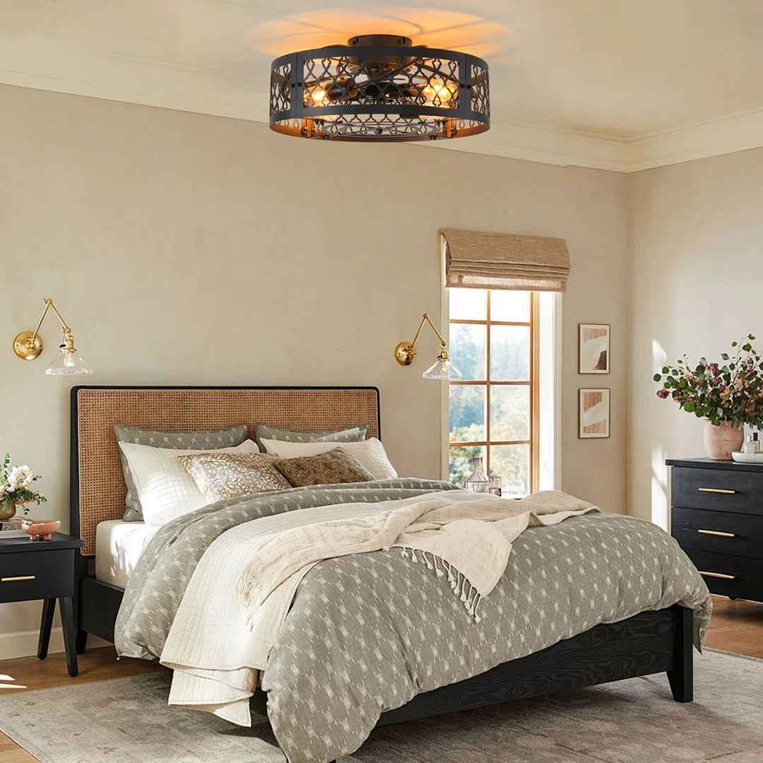 Otylia 19.7" Farmhouse Reversible Caged Ceiling Fan with Light Kit & Remote – Stylish & Functional