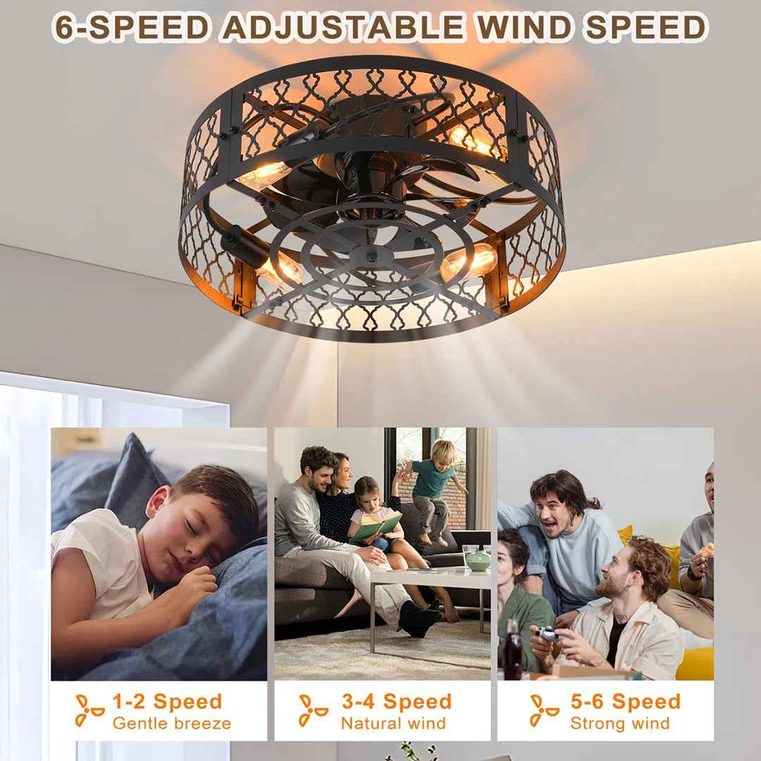 Otylia 19.7" Farmhouse Reversible Caged Ceiling Fan with Light Kit & Remote – Stylish & Functional