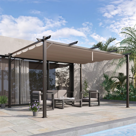 Outdoor Retractable Pergola Canopy – Aluminum Patio Shelter for Backyard, Porch, Garden & Grill Area