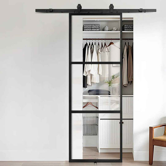 Paneled Glass Barn Door with Sliding Hardware Kit – Modern Interior Sliding Door Solutio