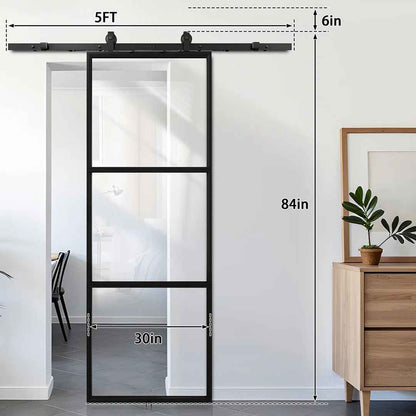 Paneled Glass Barn Door with Sliding Hardware Kit – Modern Interior Sliding Door Solutio