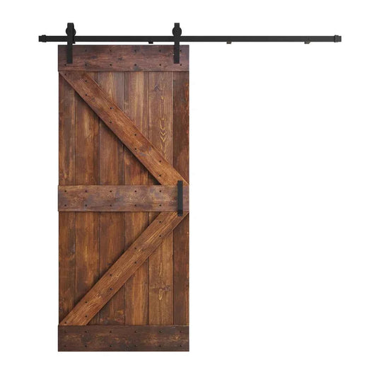 Panelled Wood & Metal K Series DIY Knotty Barn Door – Includes Installation Hardware Kit