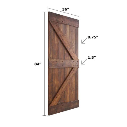 Panelled Wood & Metal K Series DIY Knotty Barn Door – Includes Installation Hardware Kit