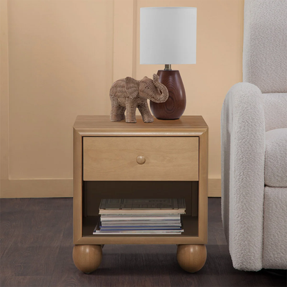 Riley Grace Nightstand – Rubberwood & Birch Construction with Soft-Close Drawer & Open Shelf