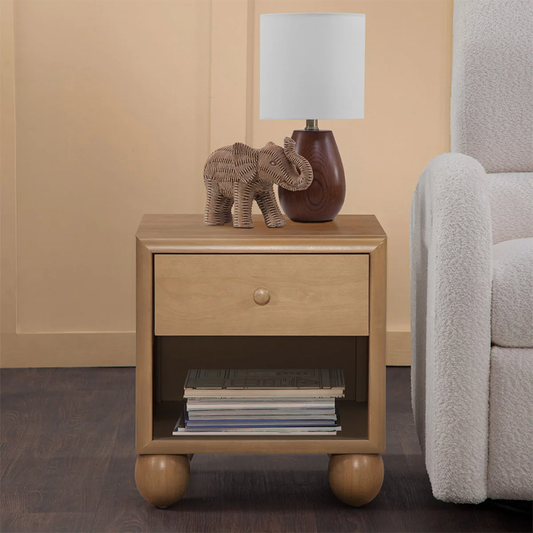 Riley Grace Nightstand – Rubberwood & Birch Construction with Soft-Close Drawer & Open Shelf