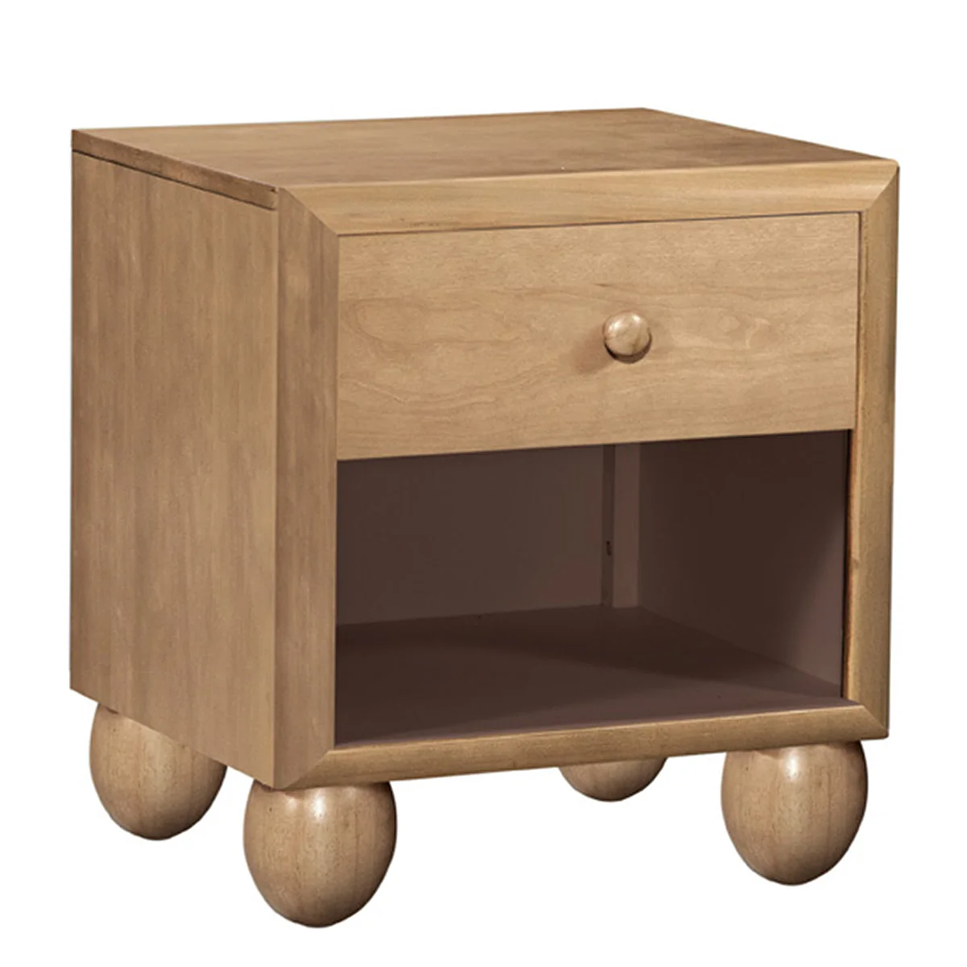 Riley Grace Nightstand – Rubberwood & Birch Construction with Soft-Close Drawer & Open Shelf