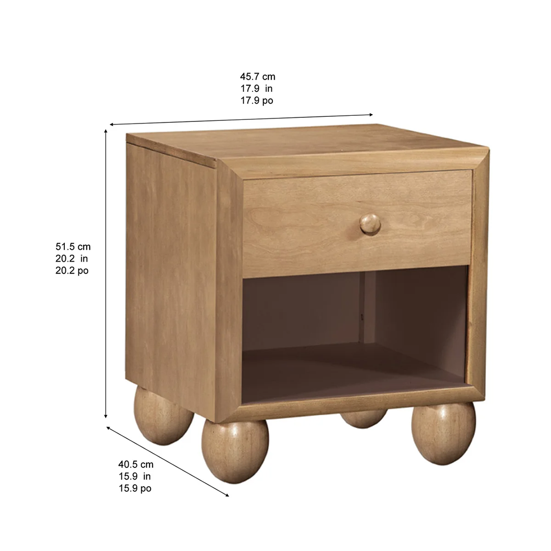 Riley Grace Nightstand – Rubberwood & Birch Construction with Soft-Close Drawer & Open Shelf