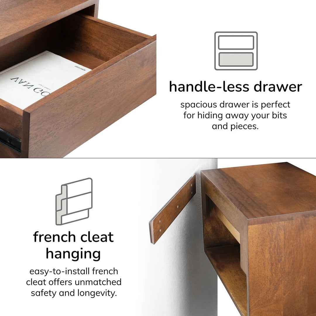 Reni 1-Drawer Solid Wood Floating Nightstand – Sleek & Space-Saving Bedroom Storage