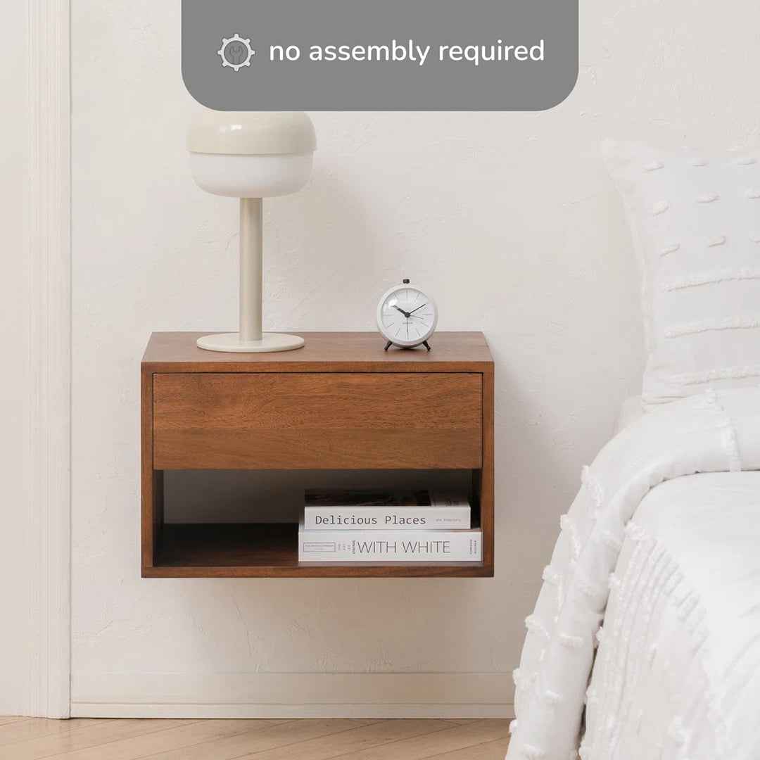 Reni 1-Drawer Solid Wood Floating Nightstand – Sleek & Space-Saving Bedroom Storage