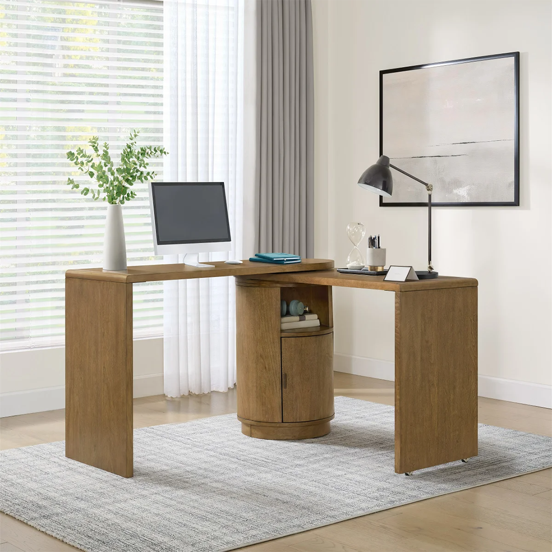 Woodstock, Ontario, appliances, furniture, home decor Camden Swivel Desk – Modern Rotating L-Shaped Desk with Storage Shelves and Adjustable Workspace for Home Office - Nadeems Home