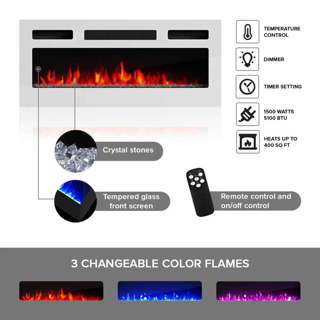 Shipman Recessed Wall Mounted Electric Fireplace Insert – Modern Built-In Heater with Realistic Flam
