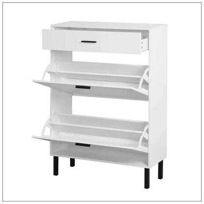 Freestanding Shoe Cabinet with 2 Flip Drawers – Modern Entryway Storage with Metal Legs