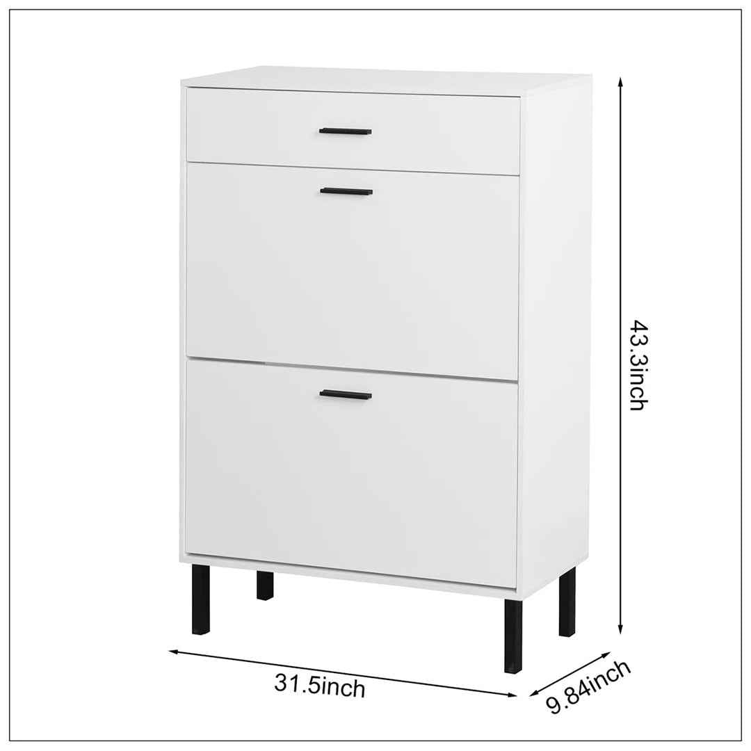 Freestanding Shoe Cabinet with 2 Flip Drawers – Modern Entryway Storage with Metal Legs
