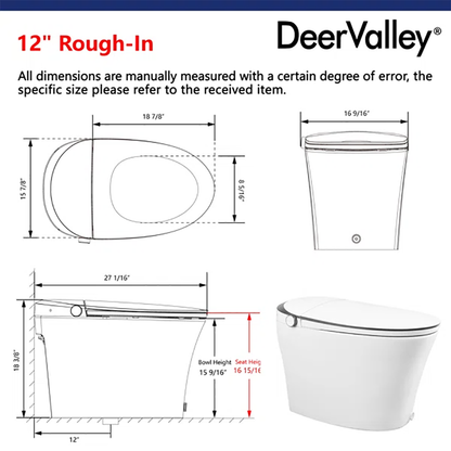 Smart Toilet with Heated Seat, Auto Flush & Bidet – Tankless Elongated Design with Remote Control