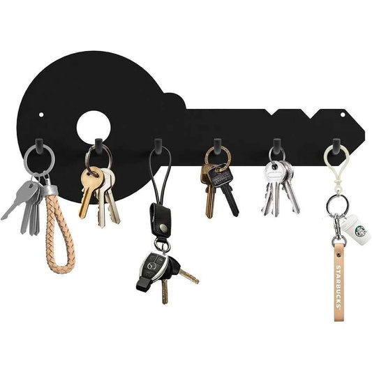 Sturdy Metal Key Holder with 6 Hooks – Durable & Stylish Wall-Mounted Key Rack (Black)