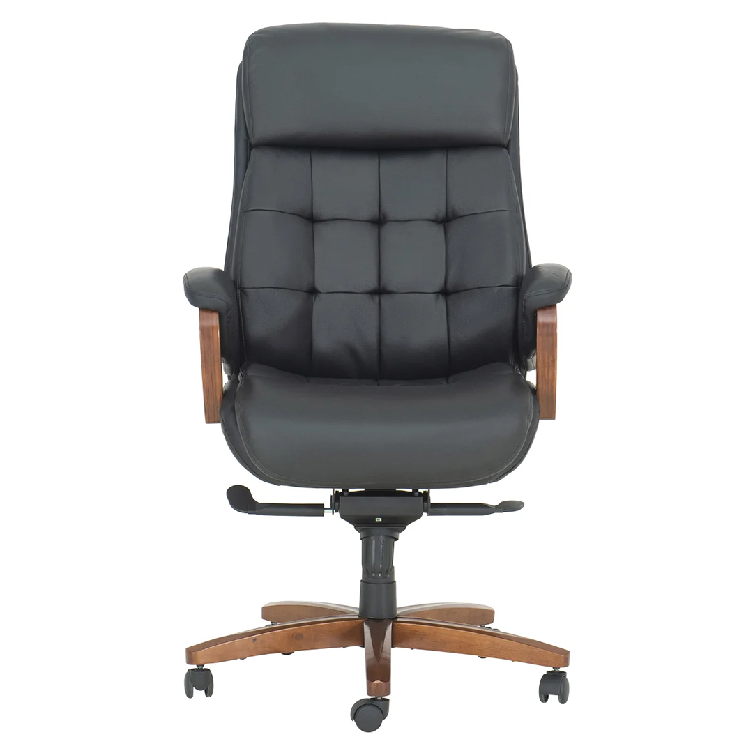 Tuscany Top Grain Leather High-Back Executive Office Chair – Ergonomic Desk Chair with Adjustable Features and Solid Wood Accents - Nadeems Home