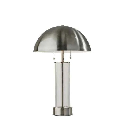 Troy Table Lamp – Brushed Steel & Clear Glass Modern Accent Lighting