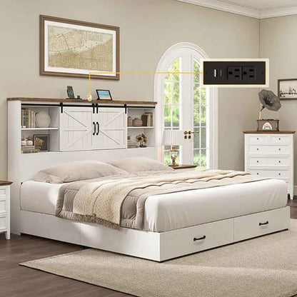 Sherell Wooden Bookcase Bed Frame – Space-Saving Bed with Built-In Storage