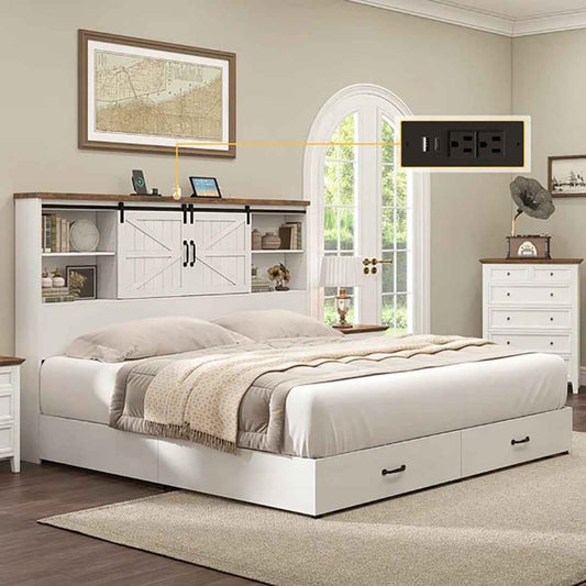 Sherell Wooden Bookcase Bed Frame – Space-Saving Bed with Built-In Storage