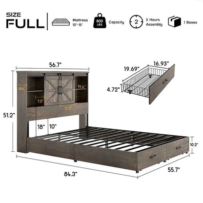 Sherell Wooden Bookcase Bed Frame – Space-Saving Bed with Built-In Storage