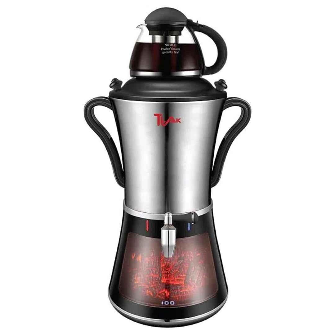 Ttak Houseware Electric Stainless Steel Samovar – Fireplace Design, Overheat Protection, LED Display & Glass Pot (1L)
