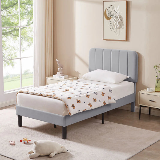 Auxter Upholstered Platform Bed Frame with Adjustable Headboard – No Box Spring Required