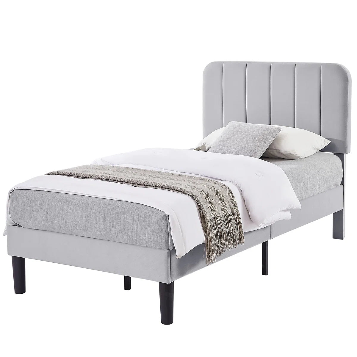 Auxter Upholstered Platform Bed Frame with Adjustable Headboard – No Box Spring Required