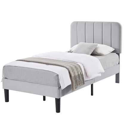 Auxter Upholstered Platform Bed Frame with Adjustable Headboard – No Box Spring Required