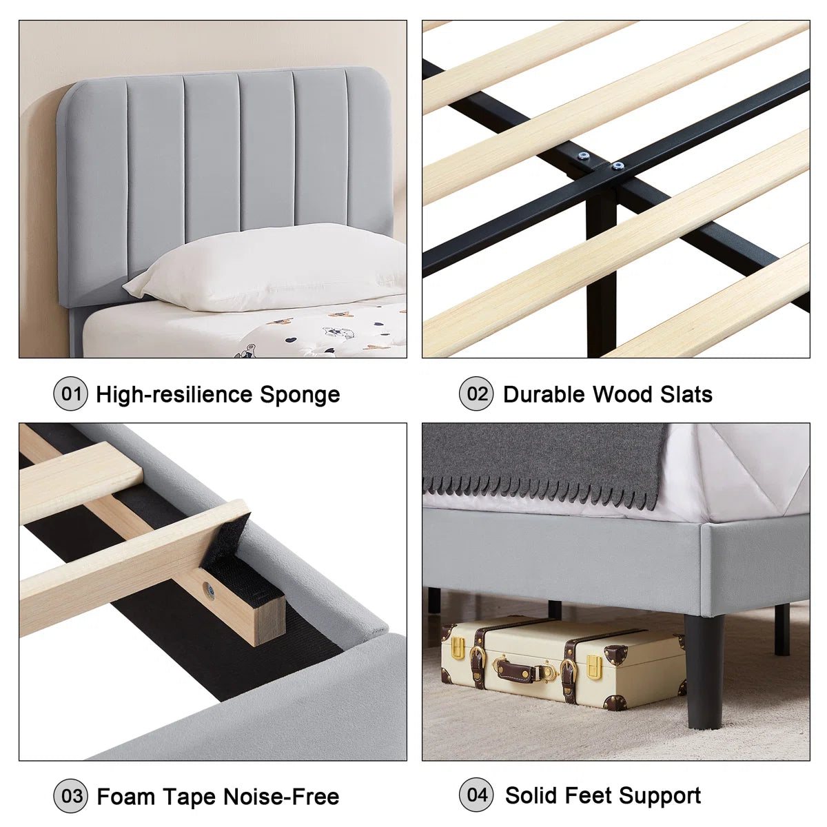 Auxter Upholstered Platform Bed Frame with Adjustable Headboard – No Box Spring Required
