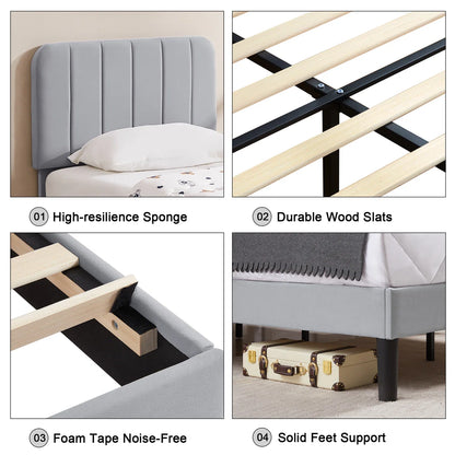 Auxter Upholstered Platform Bed Frame with Adjustable Headboard – No Box Spring Required