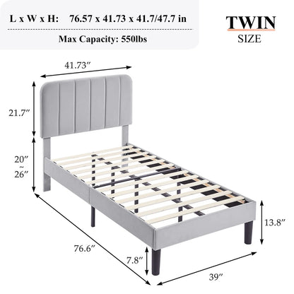 Auxter Upholstered Platform Bed Frame with Adjustable Headboard – No Box Spring Required
