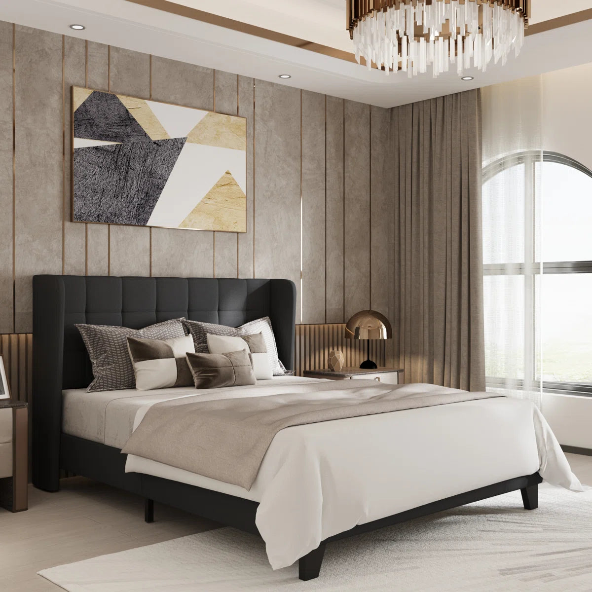Upholstered Bed with Square Tufting and Wingback – Elegant & Comfortable Bedroom centerpiece
