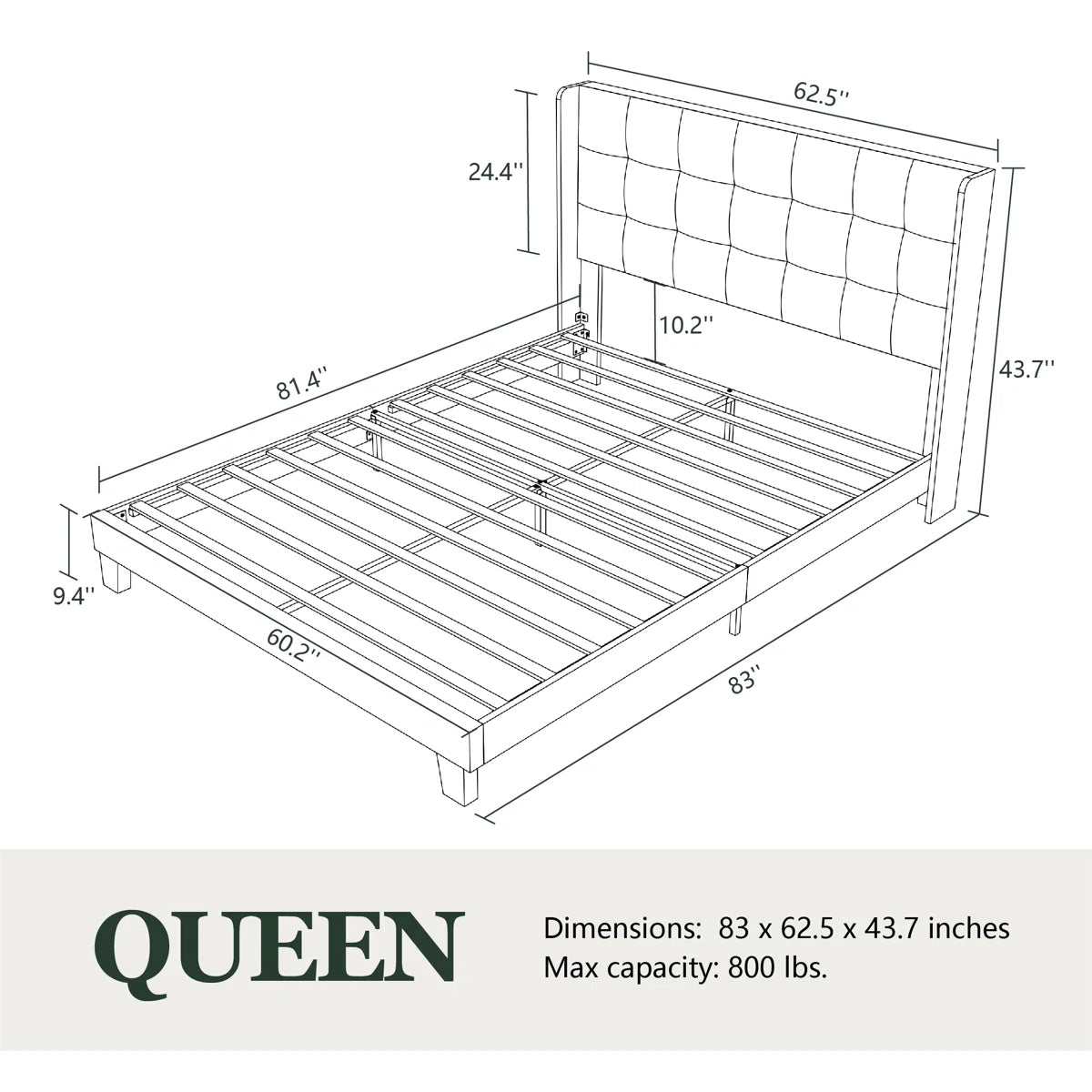 Upholstered Bed with Square Tufting and Wingback – Elegant & Comfortable Bedroom centerpiece