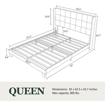 Upholstered Bed with Square Tufting and Wingback – Elegant & Comfortable Bedroom centerpiece