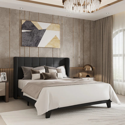 Upholstered Bed with Square Tufting and Wingback – Elegant & Comfortable Bedroom centerpiece
