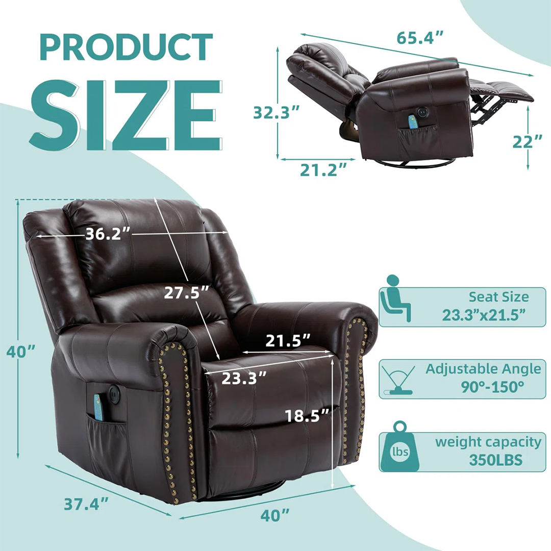 Pacanow 40" Wide Manual Swivel Recliner with Built-In Massager – Comfort & Relaxation in One