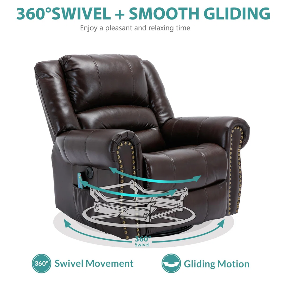 Pacanow 40" Wide Manual Swivel Recliner with Built-In Massager – Comfort & Relaxation in One
