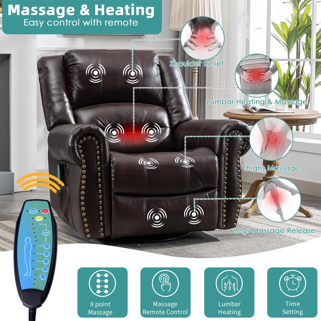 Pacanow 40" Wide Manual Swivel Recliner with Built-In Massager – Comfort & Relaxation in One