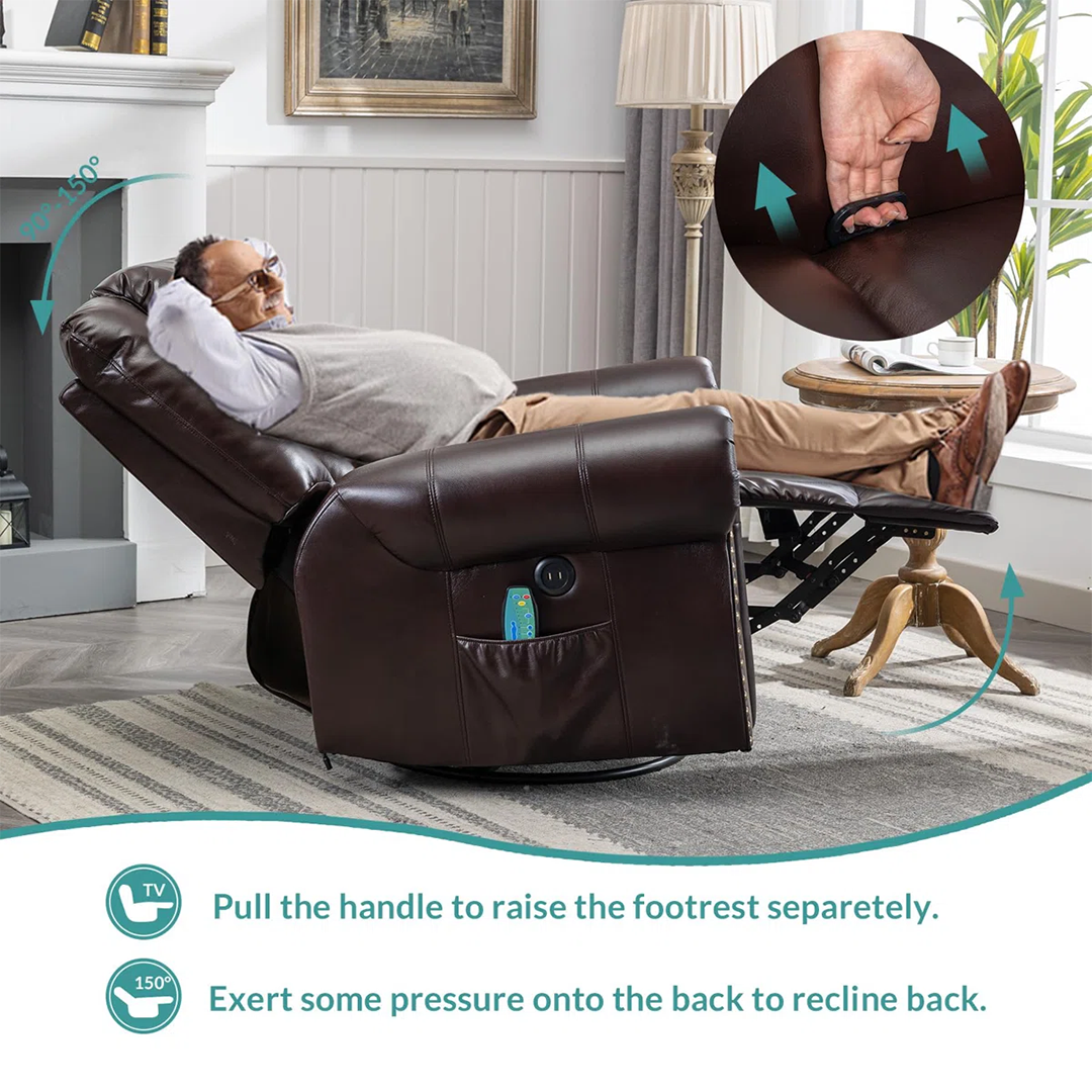 Pacanow 40" Wide Manual Swivel Recliner with Built-In Massager – Comfort & Relaxation in One
