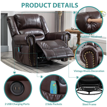 Pacanow 40" Wide Manual Swivel Recliner with Built-In Massager – Comfort & Relaxation in One