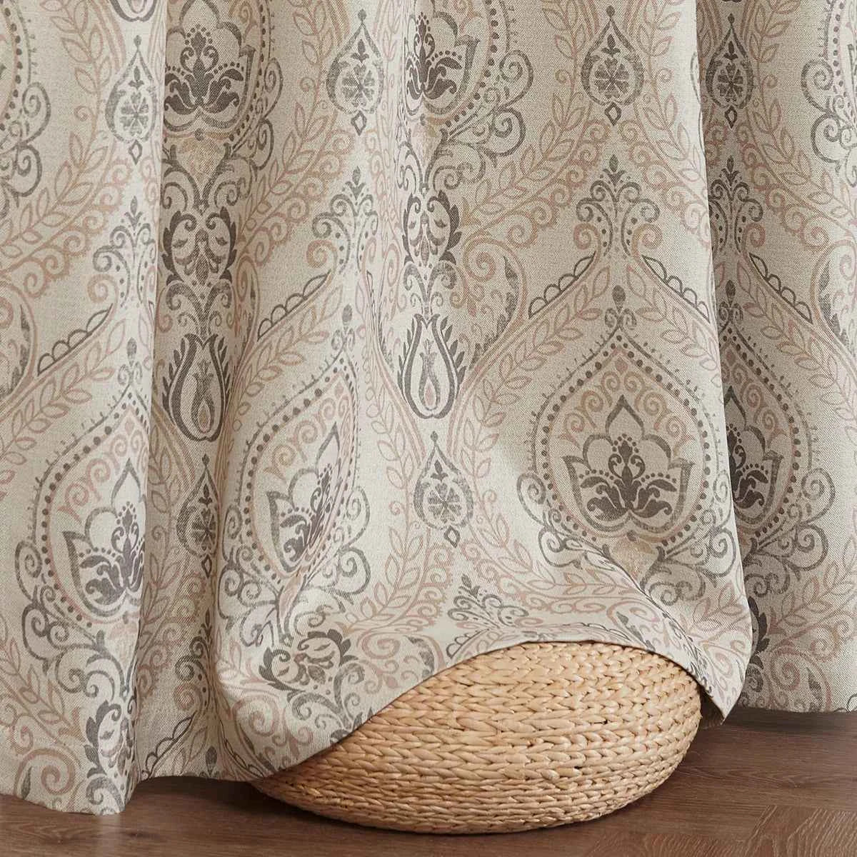 Vintage Damask Elegant Medallion Patterned Room Darkening Curtains Taupe on Greige (Set of 2)