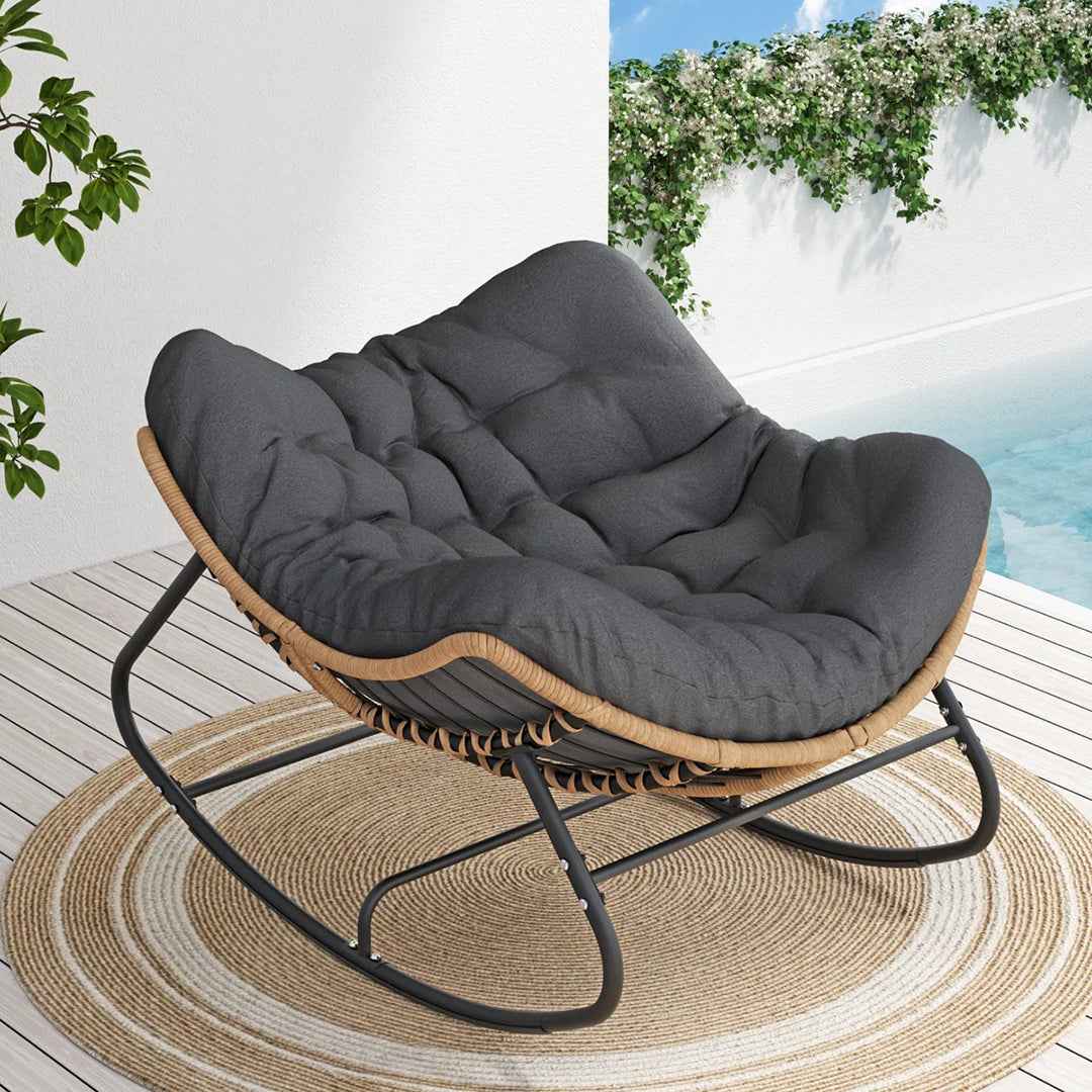 Weixel Oversized PE Wicker Outdoor Rocker Chair with Cushion – Comfortable & Stylish Patio Seating