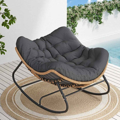 Weixel Oversized PE Wicker Outdoor Rocker Chair with Cushion – Comfortable & Stylish Patio Seating