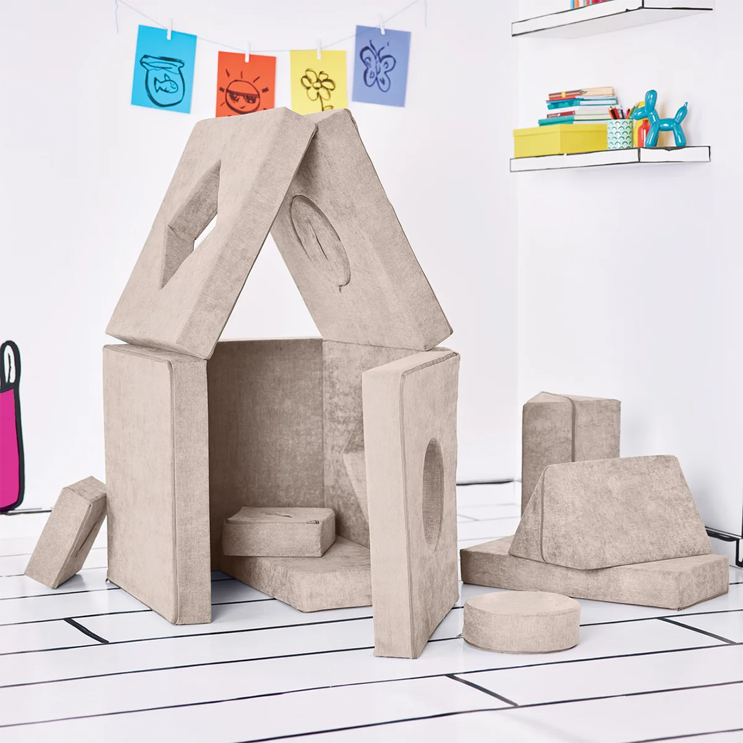 Yourigami 12‑Piece Convertible Play Fort – Modular Foam Cushion Set for Endless Fort Building & Cozy Seating