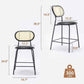 Dycanpo 24" Rattan Bar Stools Set of 2 – Round Faux Leather Barstools for Kitchen, Black