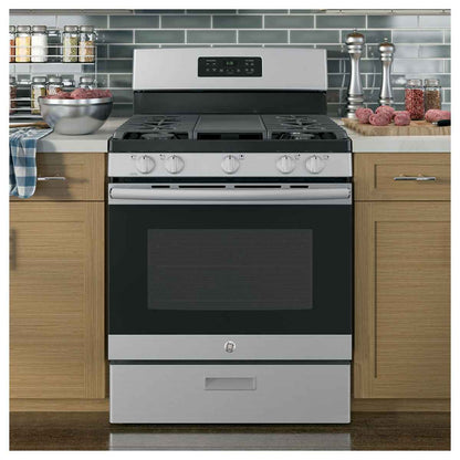 GE 30-Inch Stainless Steel Gas Range with Broil Drawer – Freestanding Oven & Cooktop