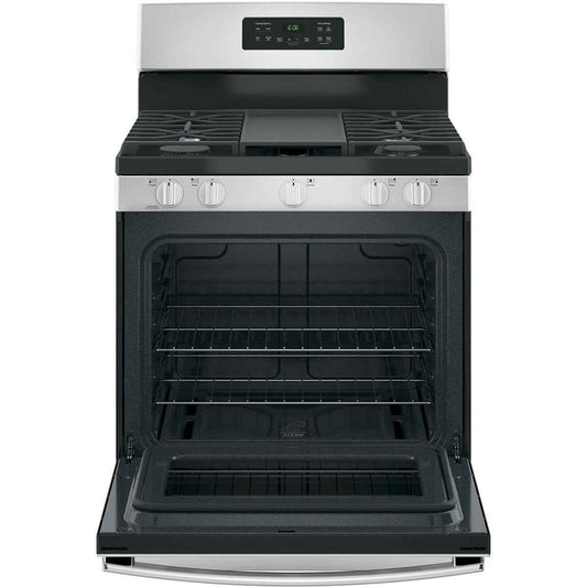 GE 30-Inch Stainless Steel Gas Range with Broil Drawer – Freestanding Oven & Cooktop